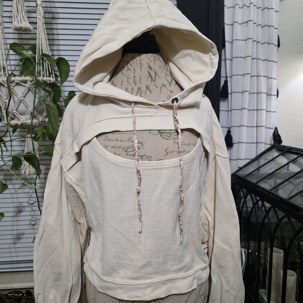 Anthropologie Pilcro Cream Hooded Sweatshirt Peek-a-boo